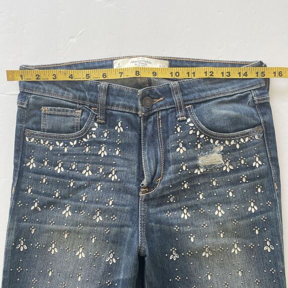 Abercrombie & Fitch Jeans Womens Size 4/27 Dark Wash Skinny Embellished Spring - Picture 9 of 11